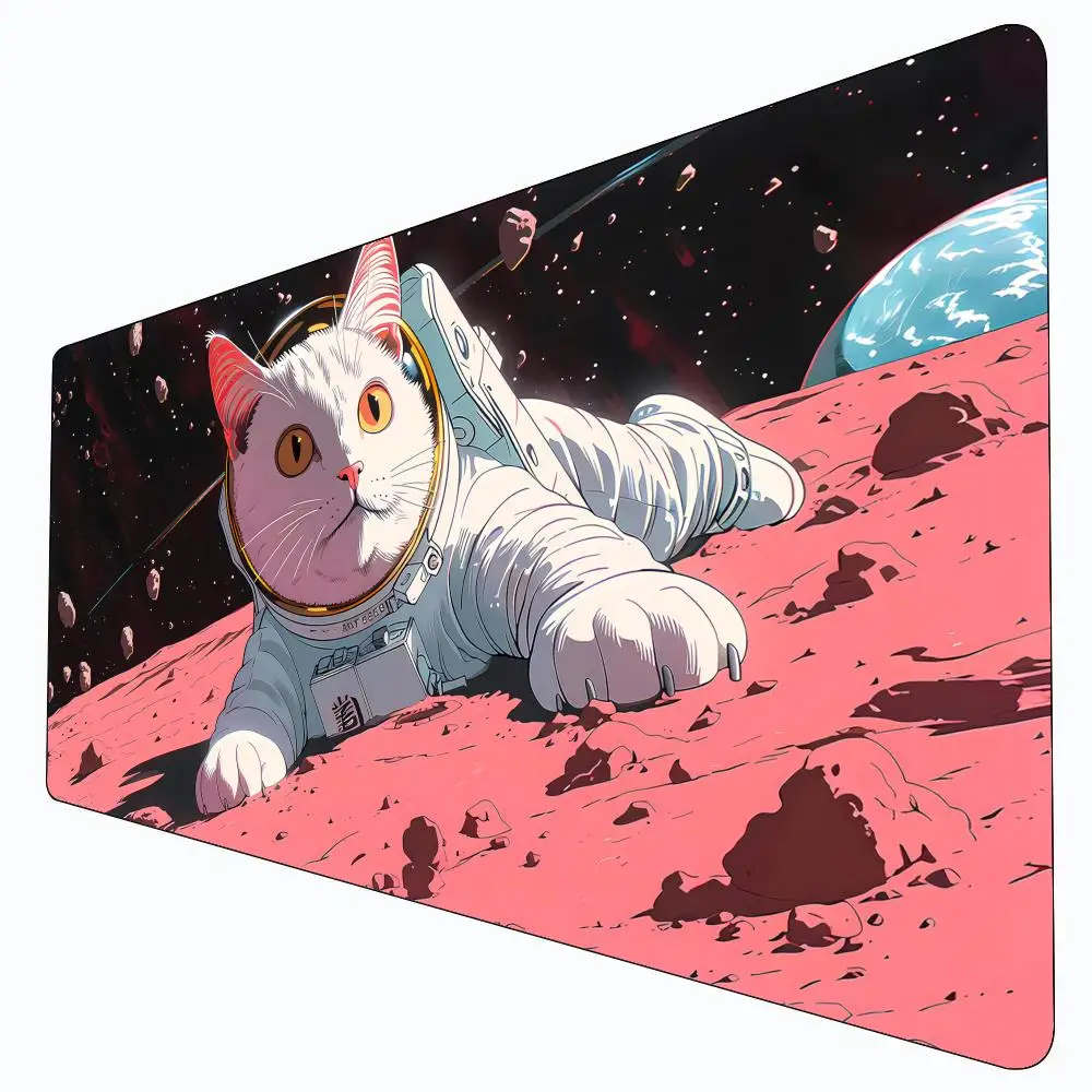 Cute white cat astronaut MTG Playmat Magic Card Battle Mat Non-Slip Durable 35X60CM Commander playmat Board Game Mat for TCG