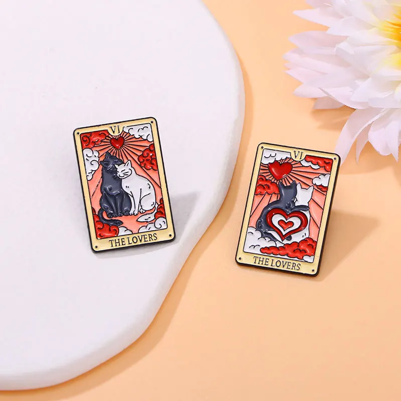 The Lover Cat Tarot Enamel Pins Beer Coffee Pizza Frog Knife Skeleton Lion Brooch Badge Cute Fun Lapel Jewelry Gift For Friends