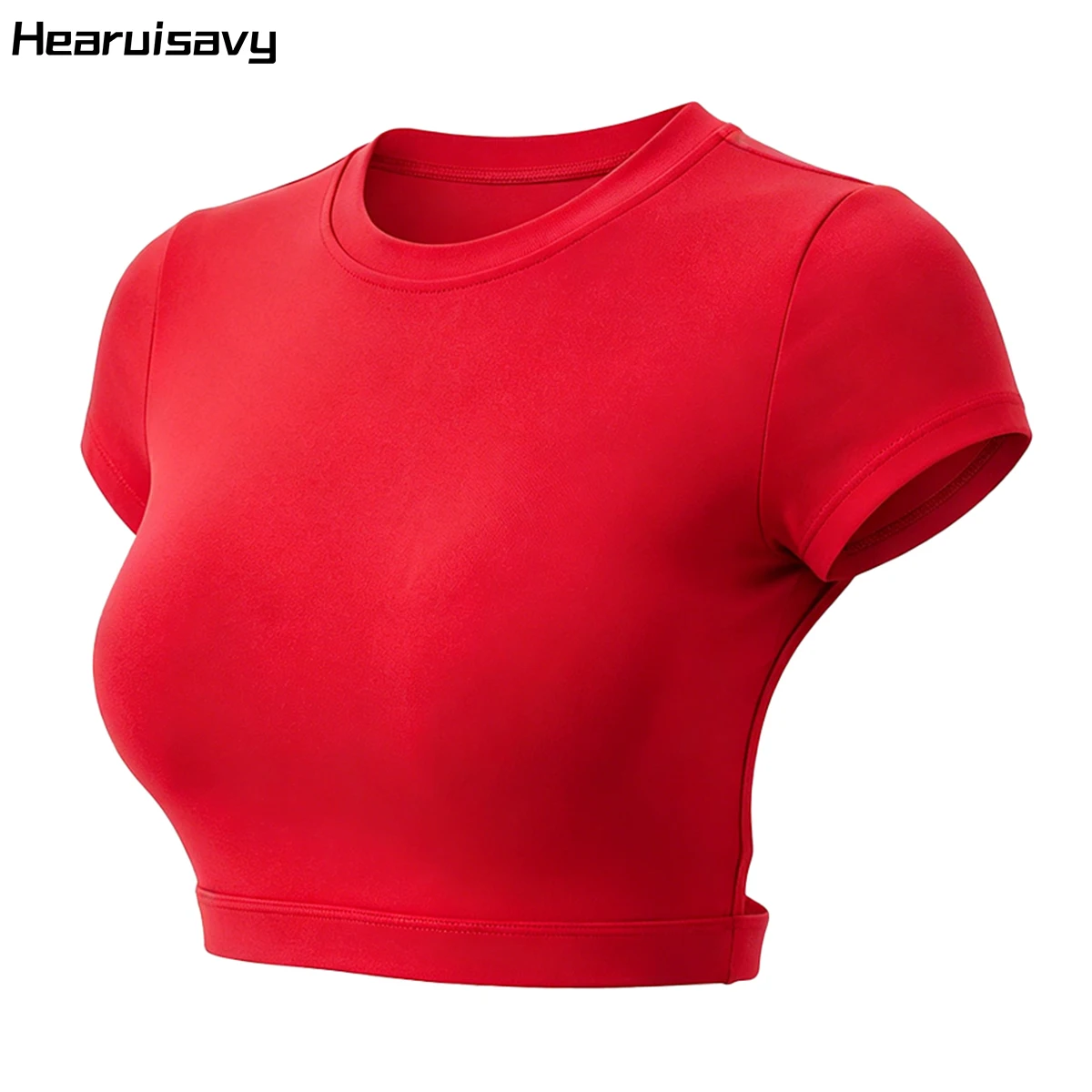 Hearuisavy Women Open Back Crop Top Short Sleeve Yoga Shirt Padded Workout Tee Fitness Running Gym Training Wear Sportswear Tops