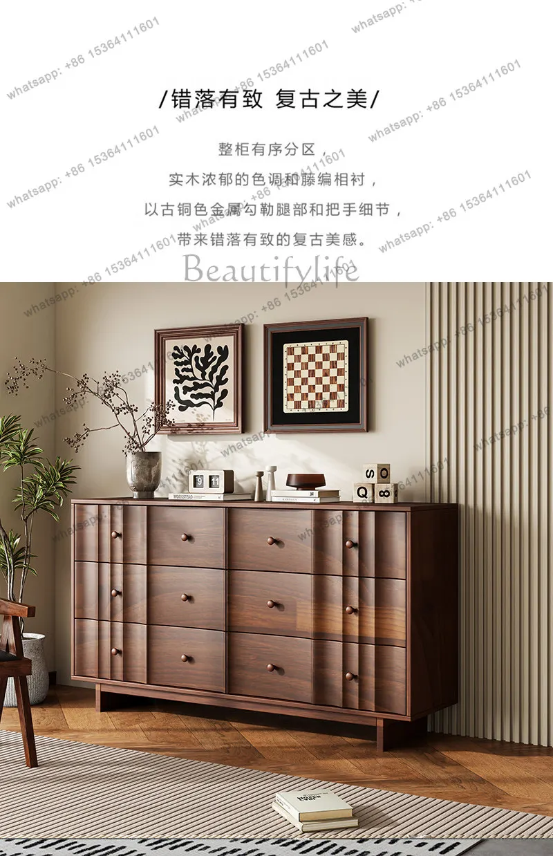 LD33 Nordic solid wood nine bucket retro storage side cabinet living room bedroom storage cabinet