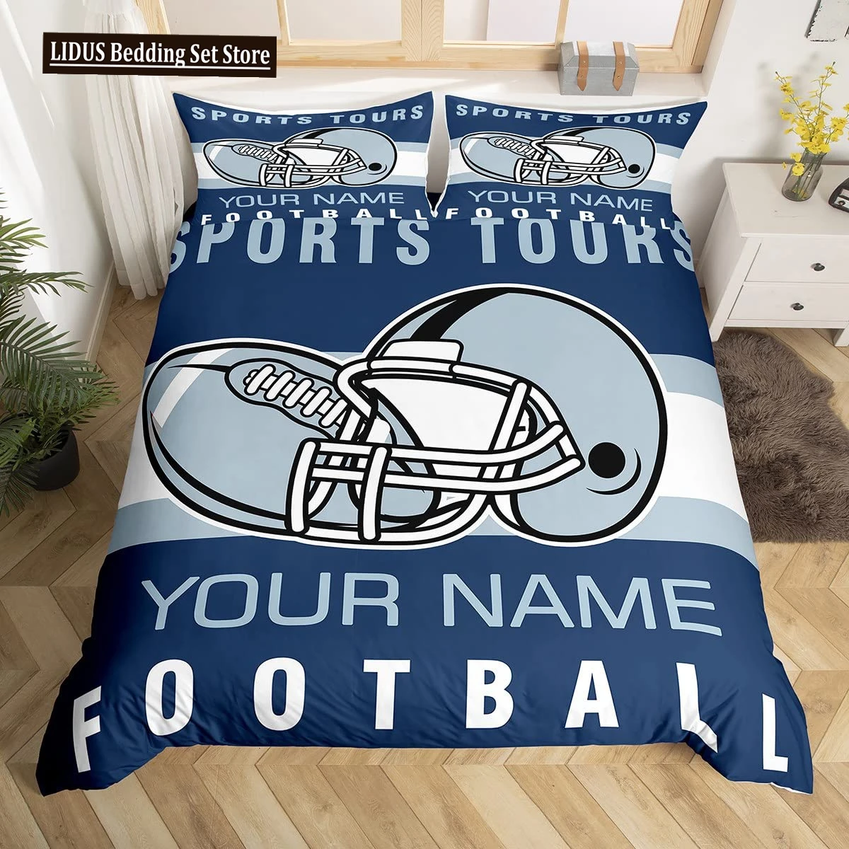 

Custom Football Bedding Set Customized Name DIY American Football Game Duvet Cover Set Sports Theme Comforter Cover For Boys