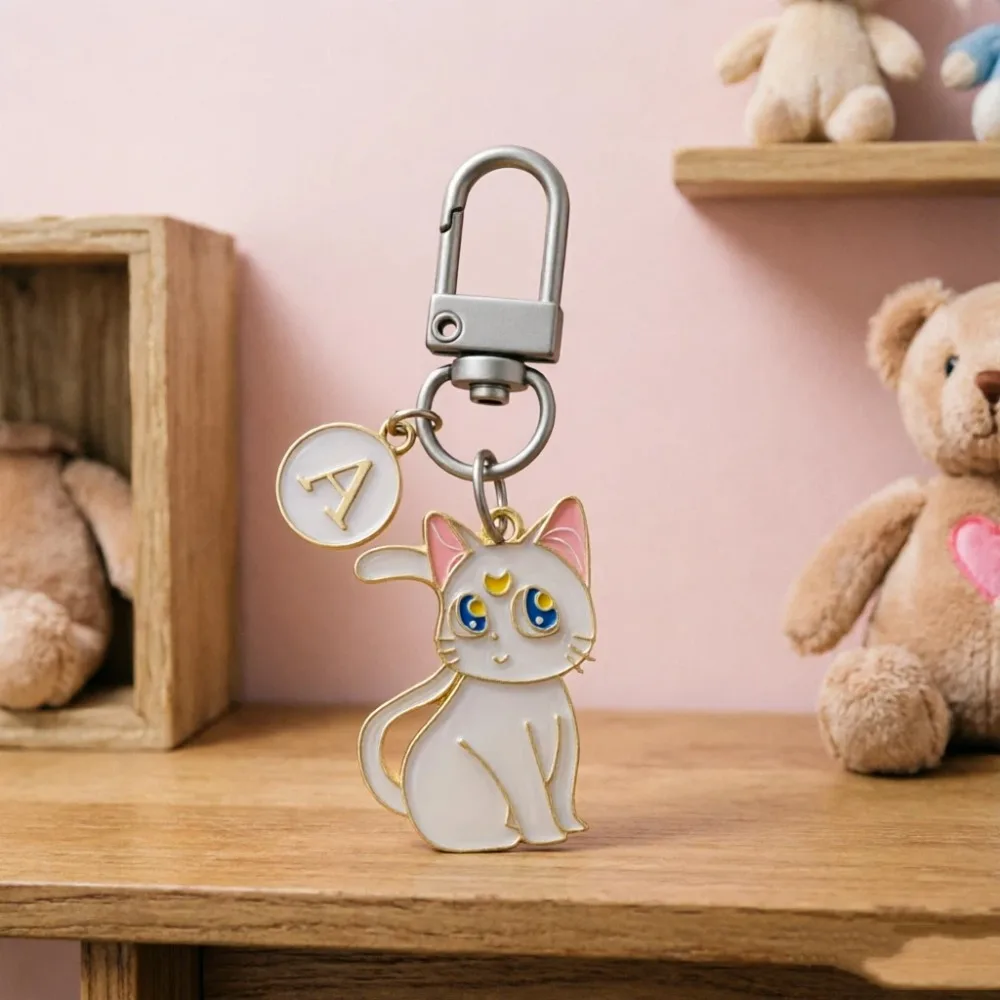 Creative Bag Pendant Gift Black White Cat Couple Car Key Ring Metal Key Chain Key Ring Cute Male Female Animals Stainless Steel