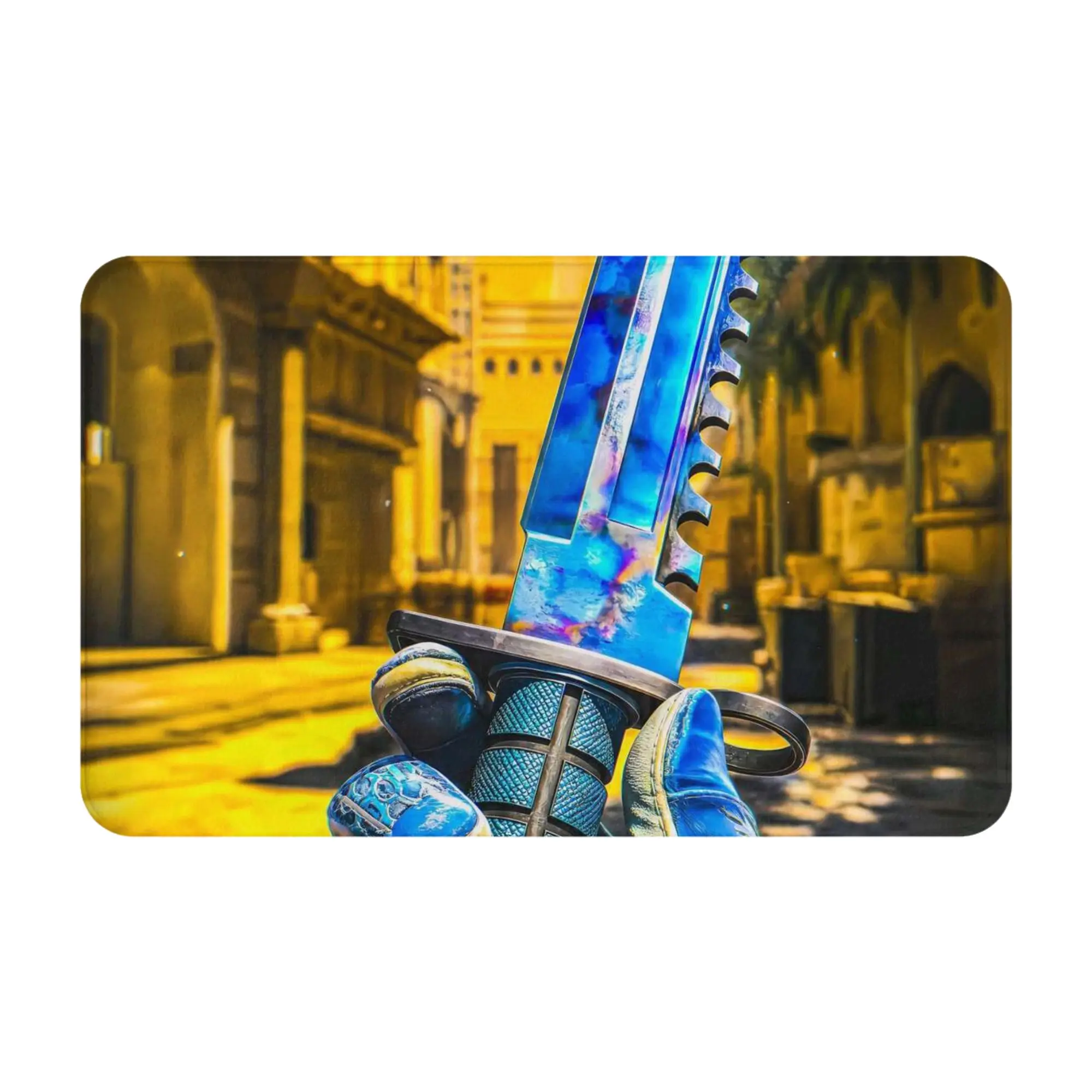 Blue Karambit Knife Desert Scene Print Non-slip Mat Bedroom  Entrance Doormat Home Decor