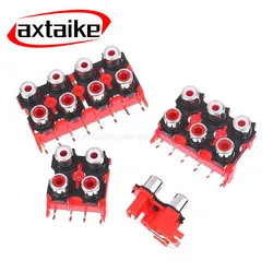 2PCS 2P 4P 6P 8P RCA Female Audio Video Plug AV Connector Socket Connector AV2-8.4-13 Red PCB Parts 2/4/6/8 Bits Socket