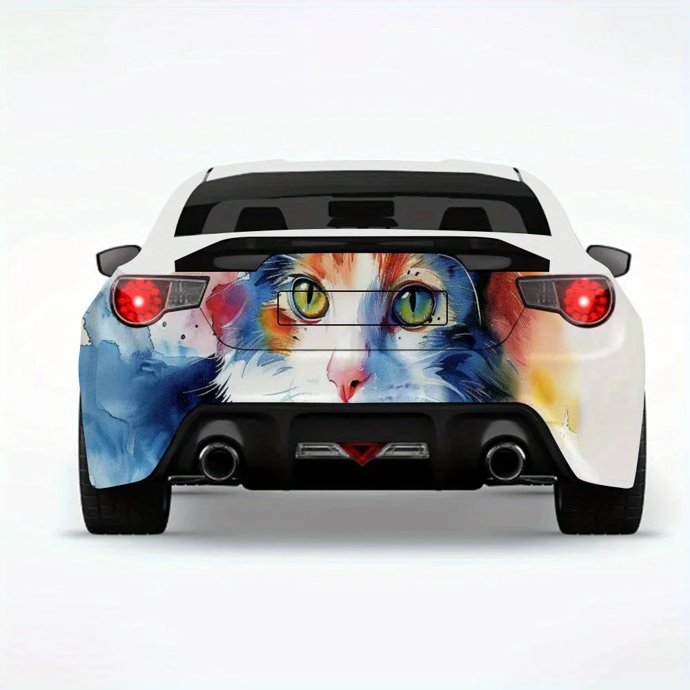 

Watercolor Calico Cat Car StickerVinyl Decal for Car Rear, Waterproof Self-Adhesive Vinyl Stickers for Vehicle Tail & Bumper, De