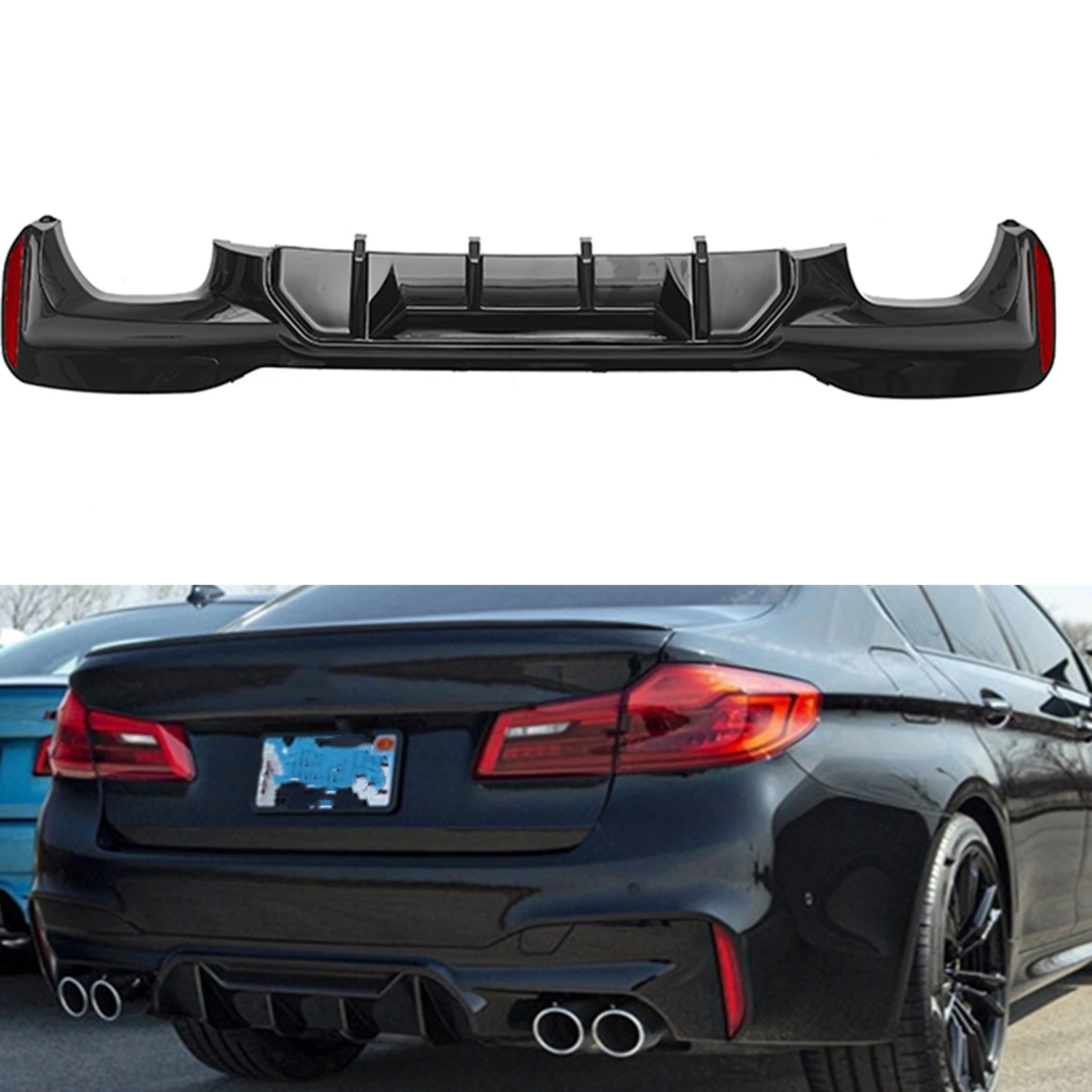 

For BMW 5 Series G30 G31 G38 M Sport 2017-2022 520i 530i 540i Rear Bumper Diffuser Lip Gloss Black Boot Splitter Spoiler Plate