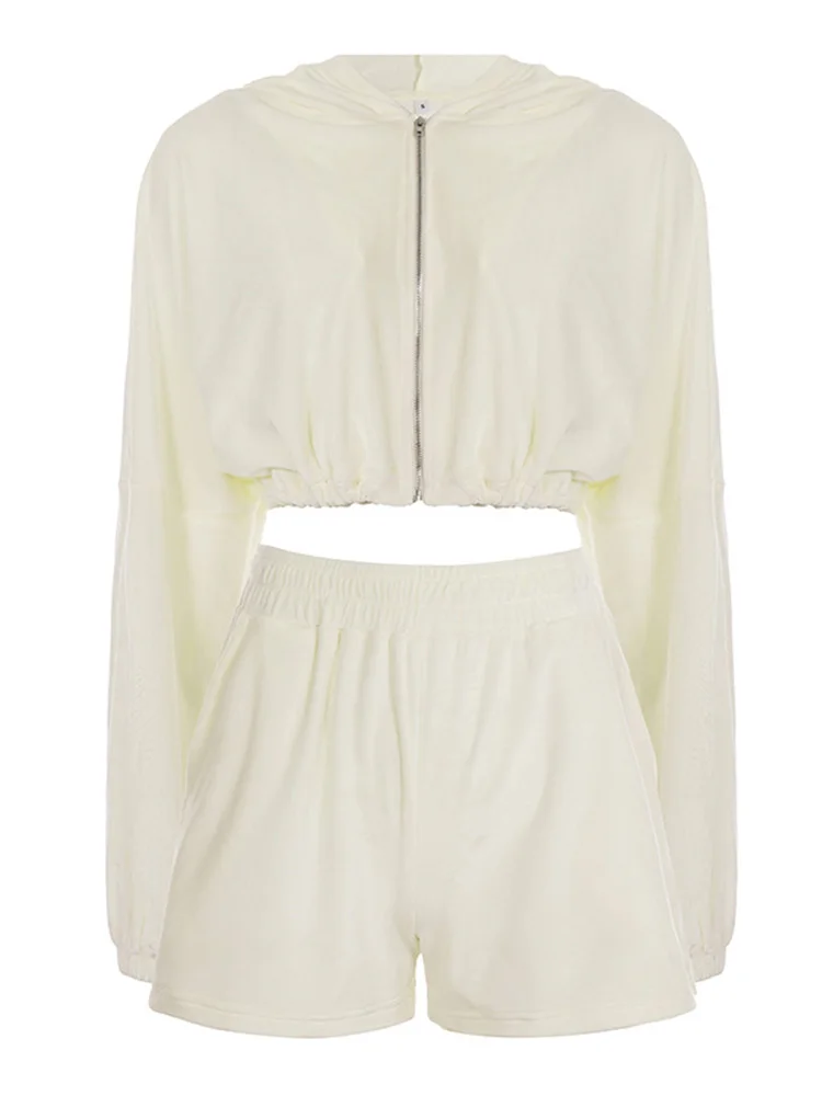 Trendix Casual Hoodies And Shorts Sets Women Autumn New Zip Hooded Knit Short Cardigan Loose Sports Shorts 2 Piece Outfits 2025