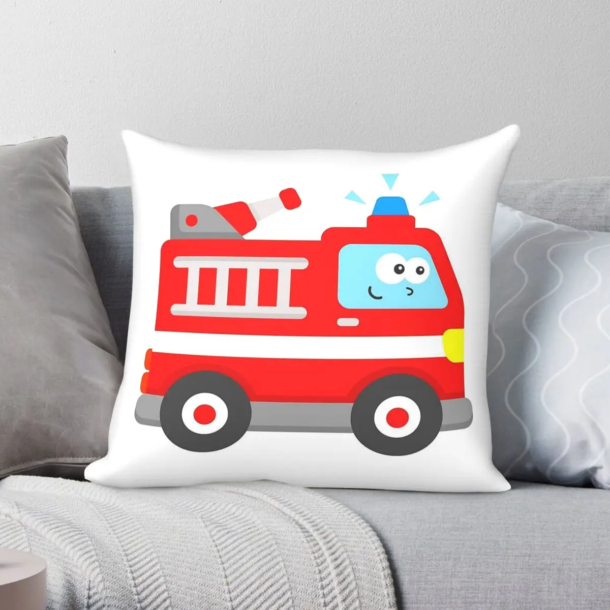 Fire Engine Firefighter Vehicle Square Pillowcase Polyester Linen Velvet Creative Zip Decor Pillow Case Home Cushion Case 18