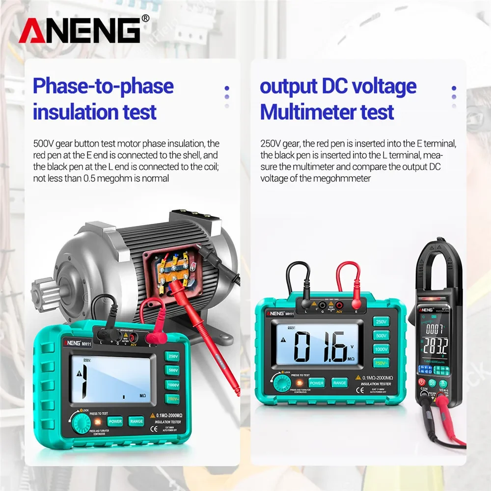 ANENG MH11 Insulation Earth Resistance Tester Digital Ground Resistance Meter Ohm Voltage Tester Megohmmeter Ohmmeter Meter Tool