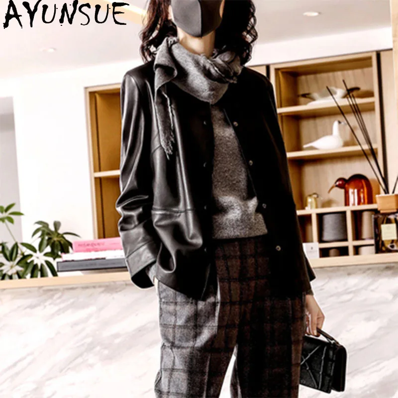 AYUNSUE Real Leather Jacket Women 2025 Chic Autumn Clothes Genuine Sheepskin Womens Coat Slim Fit Jaqueta Couro Single-breasted
