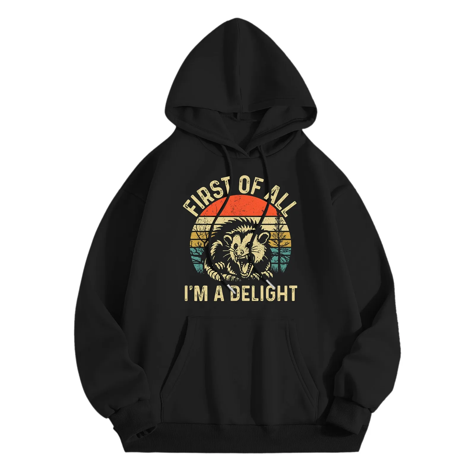 First Of All I'M A Delight Roaring Mouse Funny Graphic Hoodies Vintage Y2k Sweater Drop Shoulder Long Sleeve Hooded Sweatshirt