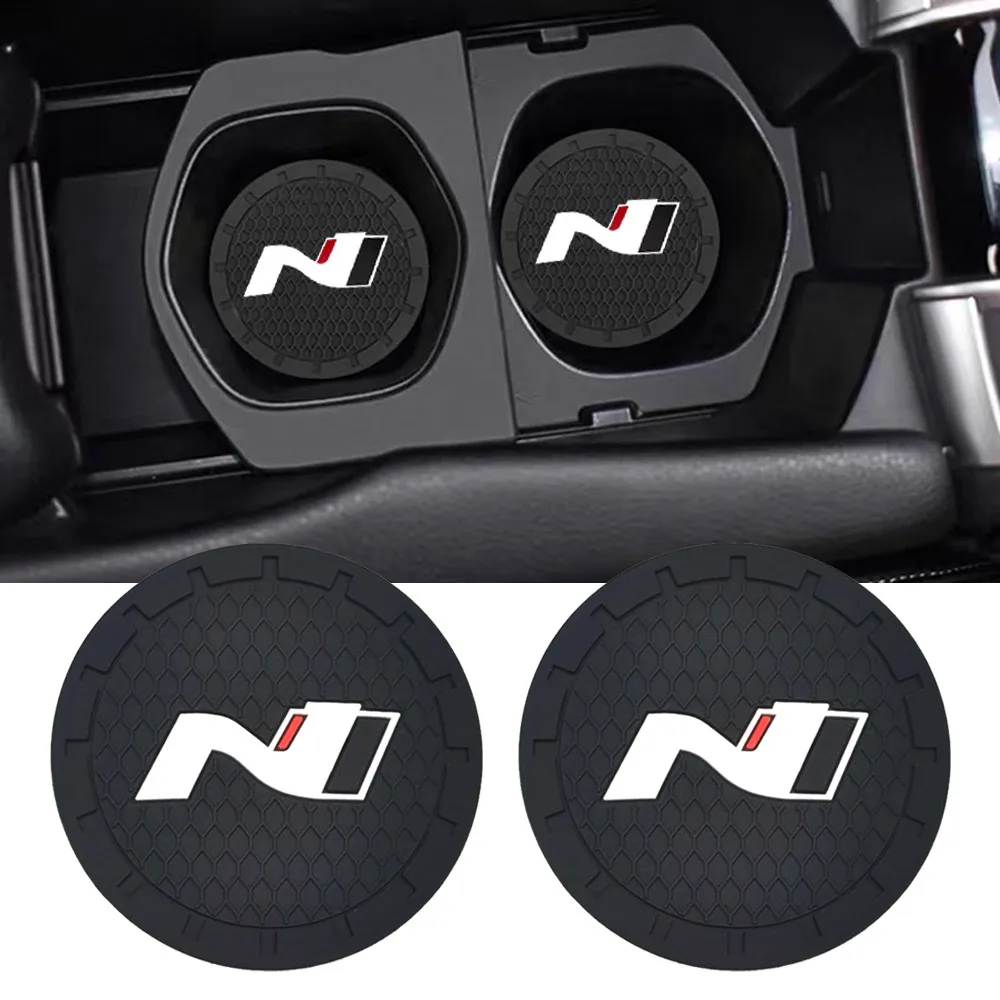 2PCS 6.6CM Car Anti Slip Mat Coaster Water Cup Slot Decorate Sticker Accessories For Hyundai N Line Sonata Tucson Auto Styling