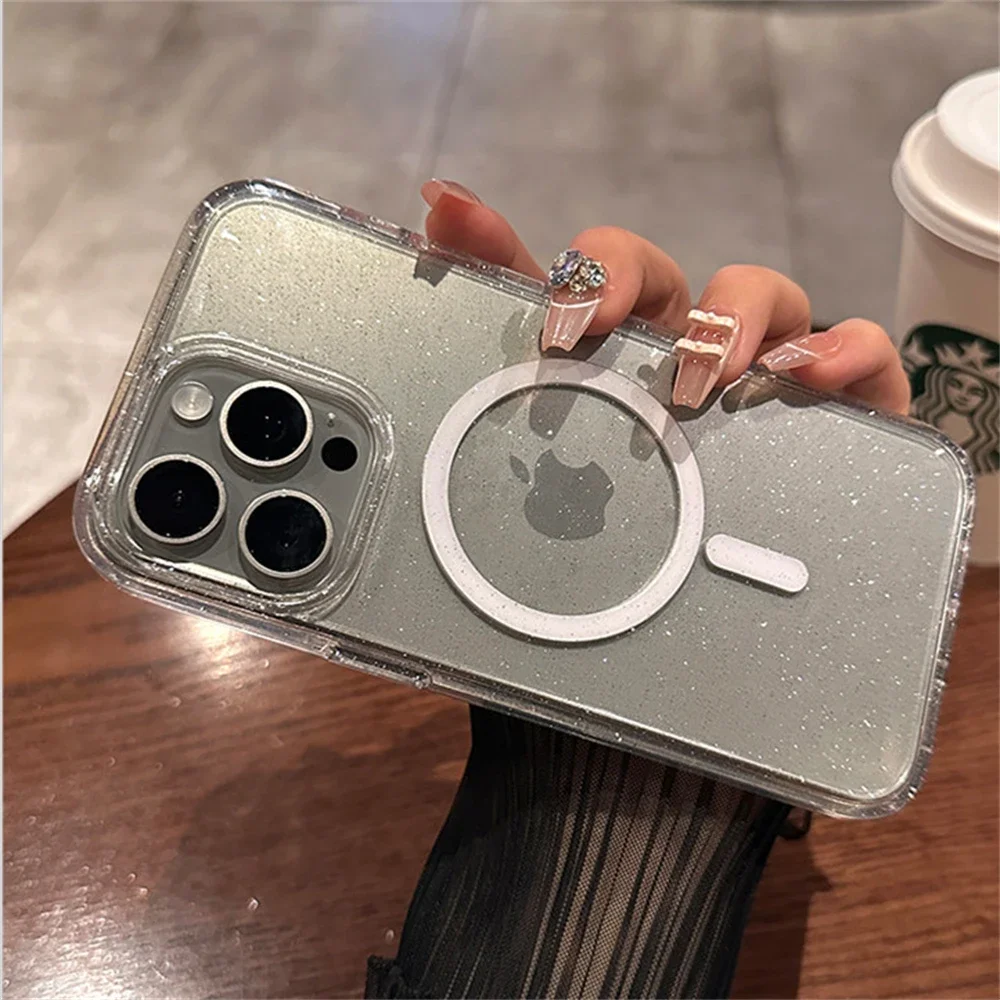 Glitter Bling Clear Soft Magnetic Case for Magsafe IPhone 15 14 13 12 Pro Max Plus 11 15Pro 14Pro Mac Safe Women Fundas Cover