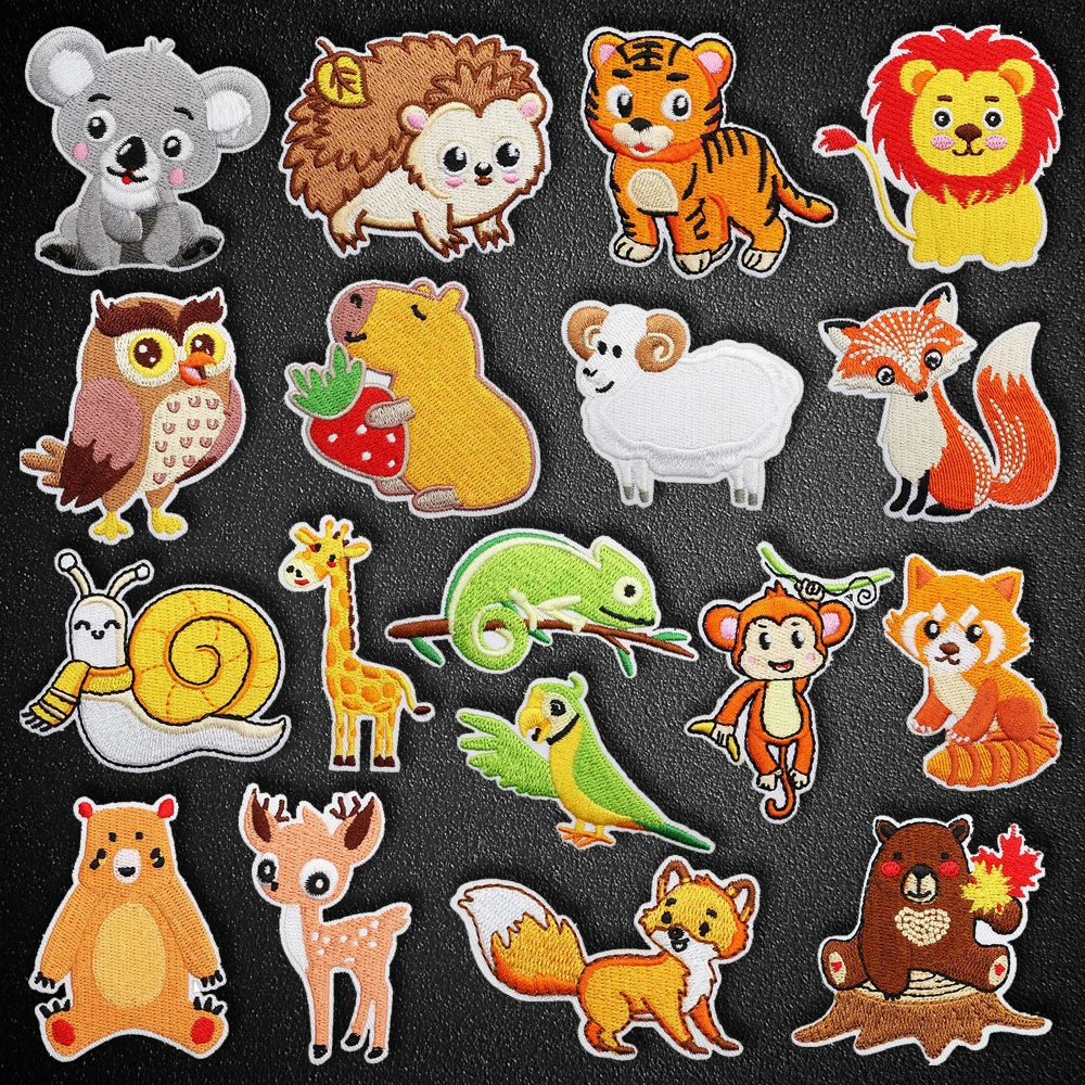 Cartoon Animal Iron On Patches Diy Foxes Koala Chameleon Embroidery Cloth Stickers Coats Backpack Hat Shoes Decoration Applique