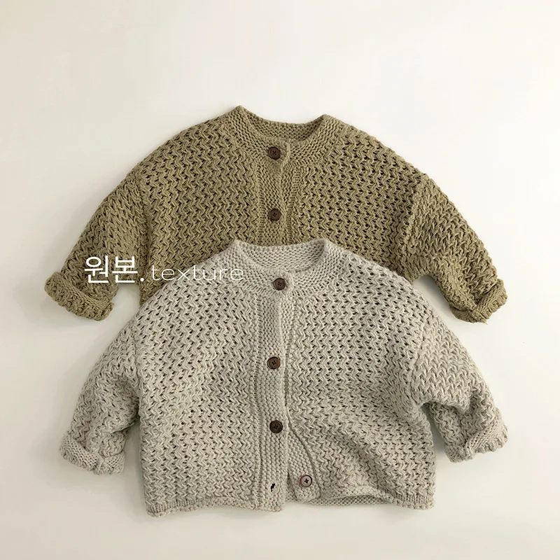 

Autumn New Children Knit Cardigan Jacket Solid Kids Girls Vintage Knitted Sweater Winter Warm Baby Boy Warm Coat Infant Clothes