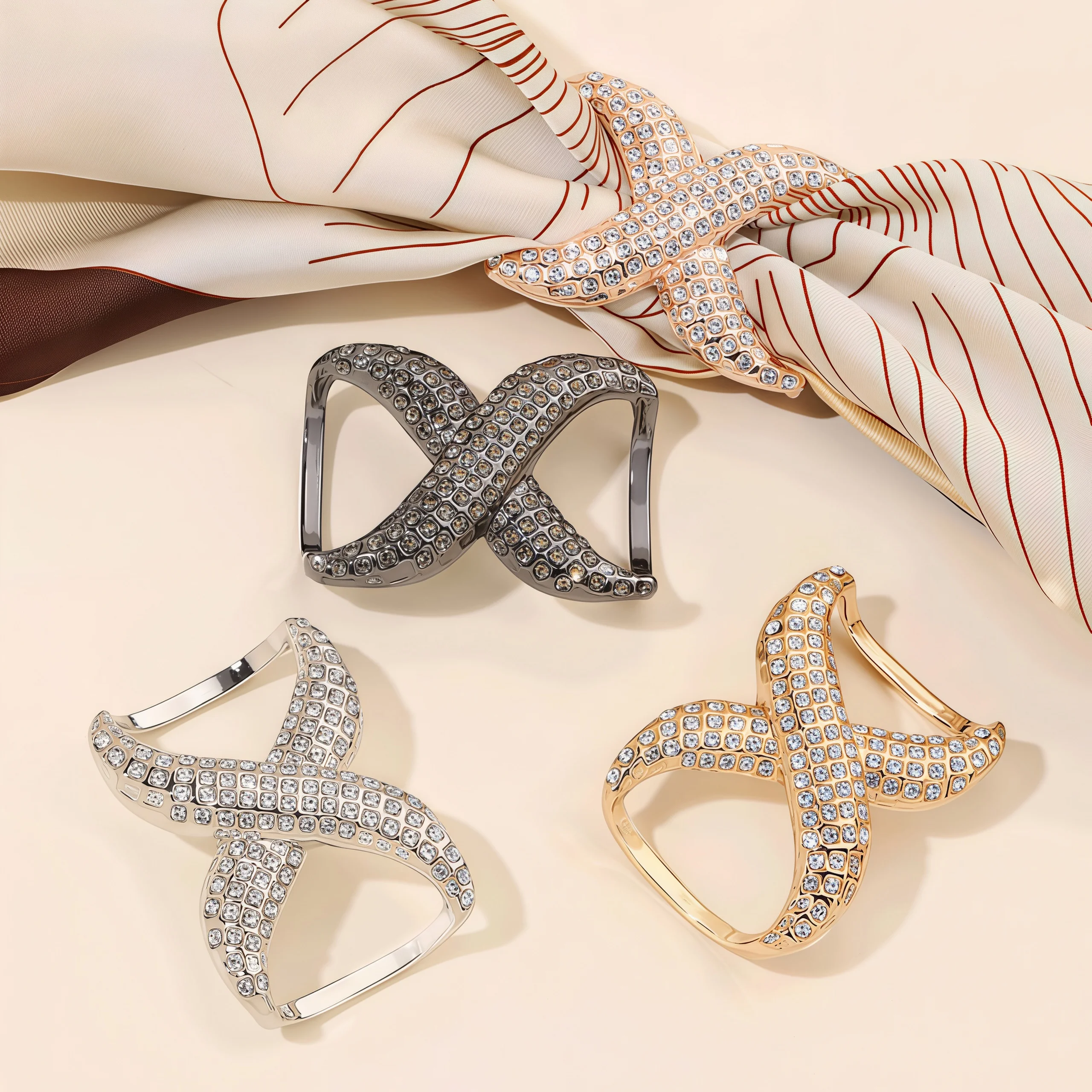 Bowknot كريستال الحرير والأوشحة مشبك حلقة الإناث الديكور شال الحجاب بروش دبابيس مربع الحجاب شال مشبك حلقة