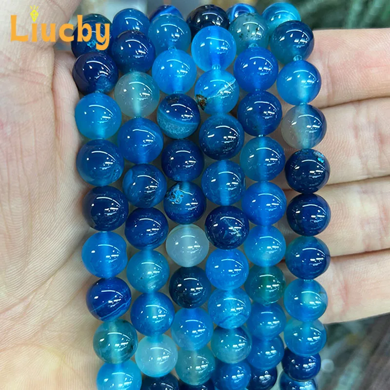 Natural stone Blue line agate Handmade beads For Jewelry Making DIY keychain Accessories Bracelets 15\