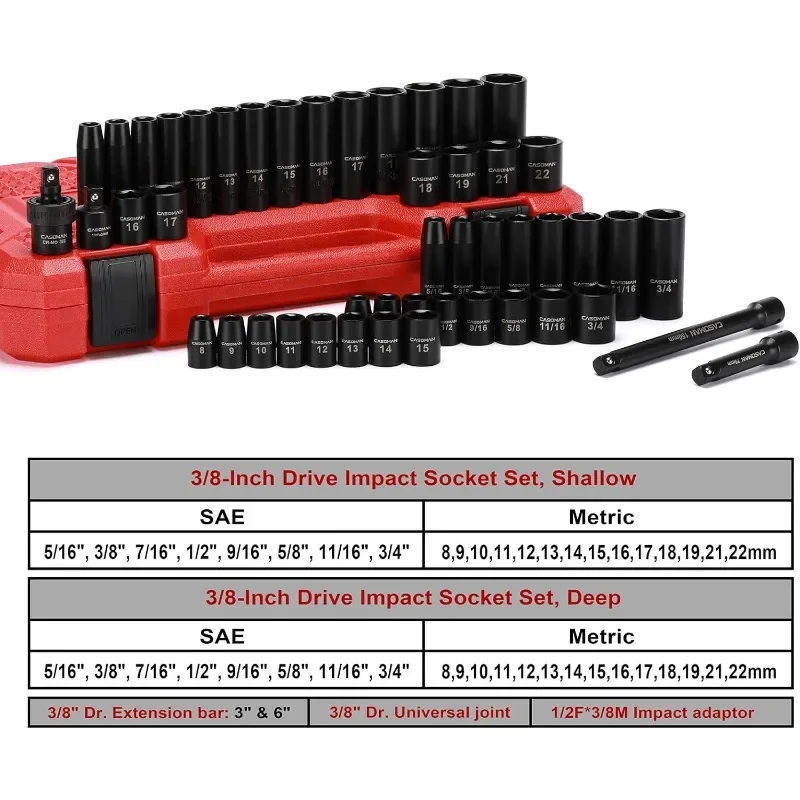 Imagem -02 - Conjunto de Soquetes de Impacto Xmsj Sae Padrão e Tamanhos Métricos 16 a a 22 mm 48 Unidades