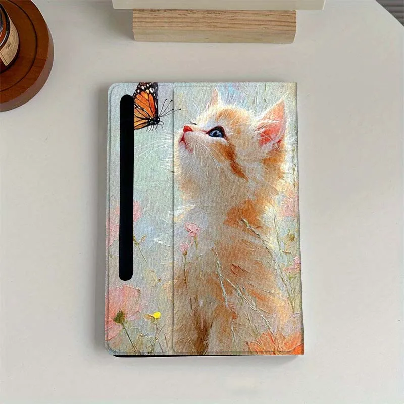 

Чехол для планшета Samsung Galaxy Tab S6 S7 S8 S9 S10 FE Plus Lite с цветочным принтом и изображением кошки, мягкий, гибкий, с подставкой