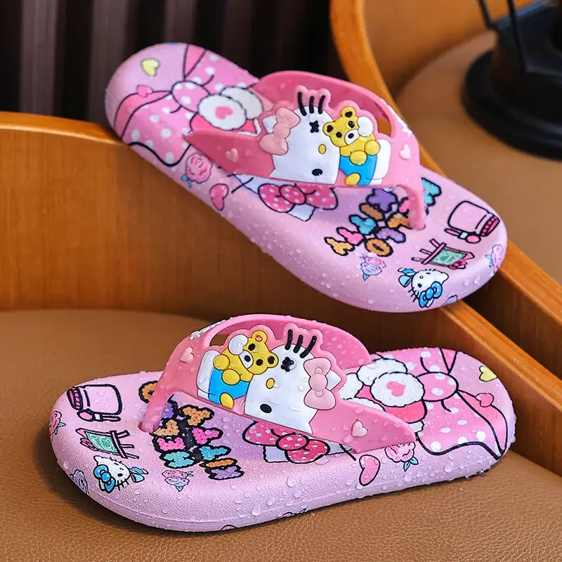 Hello kitty cartoon animation creative trendy flip-flops summer girls sandals baby soft bottom non-slip outer wear personality