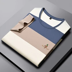 Luxury brand striped fashionable embroidered short sleeved T-shirt for men's top summer pure cotton contrasting casual T-shirt