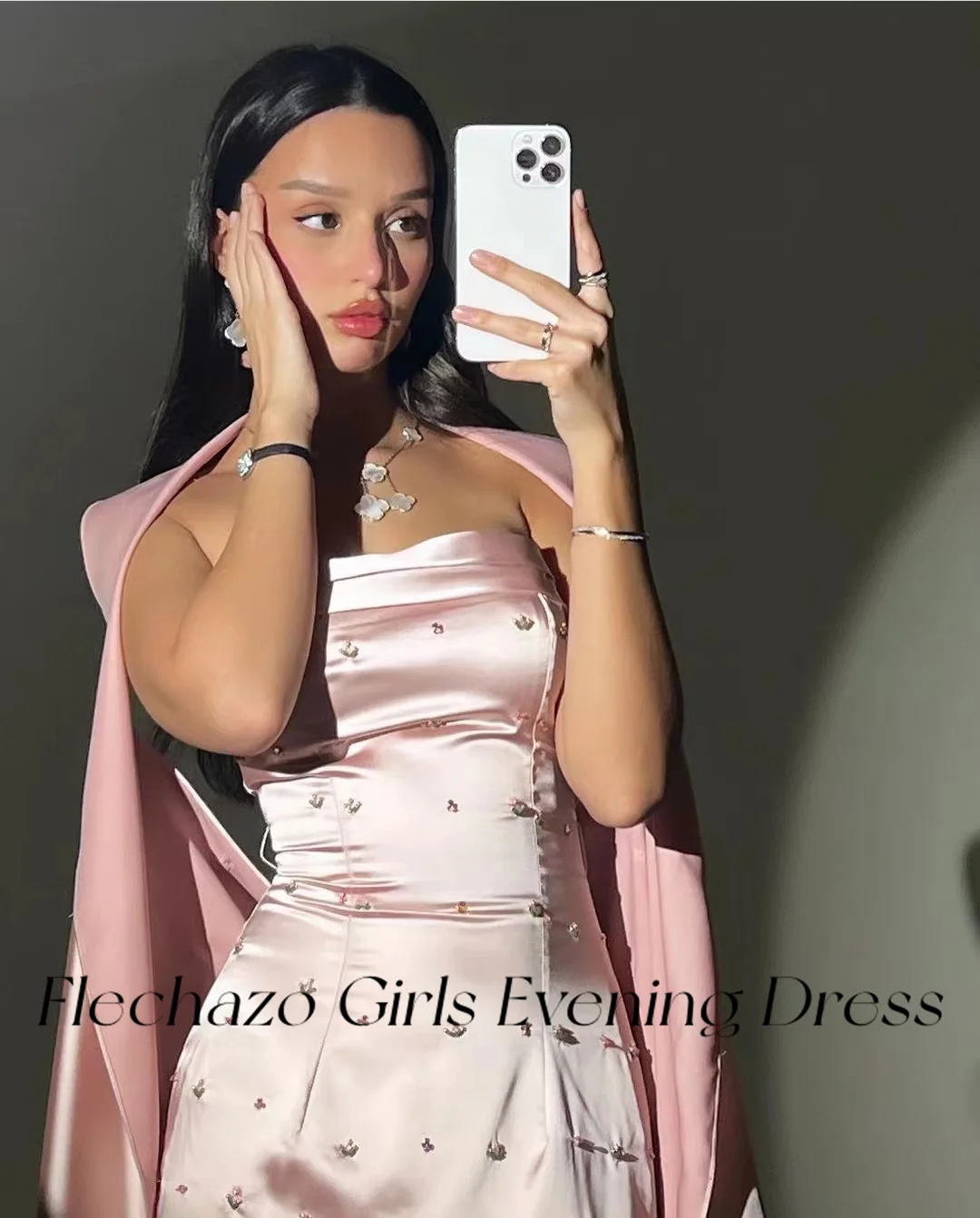 Flechazo Pink Evening Dresses 2-piece Strapless Beading Celebrity Formal Occassion Party Dress For Women 2024 vestidos de noche