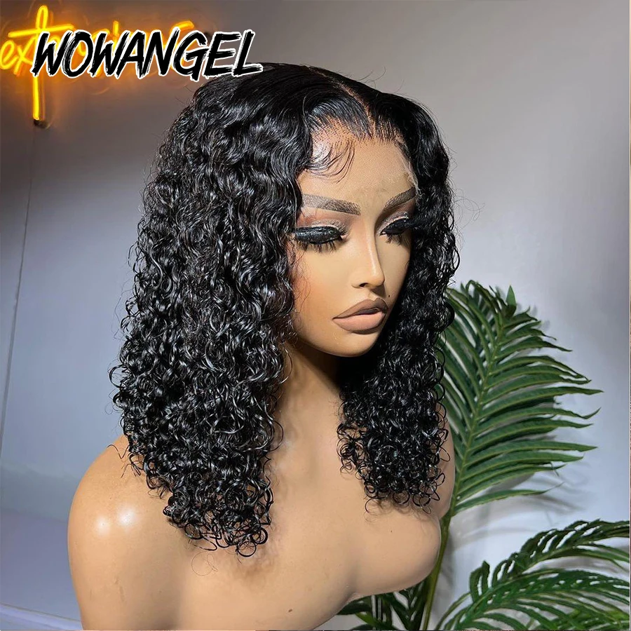 Wear And Go Curly Short Bob Wigs 5x5 HD Lace Closure Wig Human Hair Water Wave Bob Cut Wigs Real HD Lace Glueless Wigs For Women