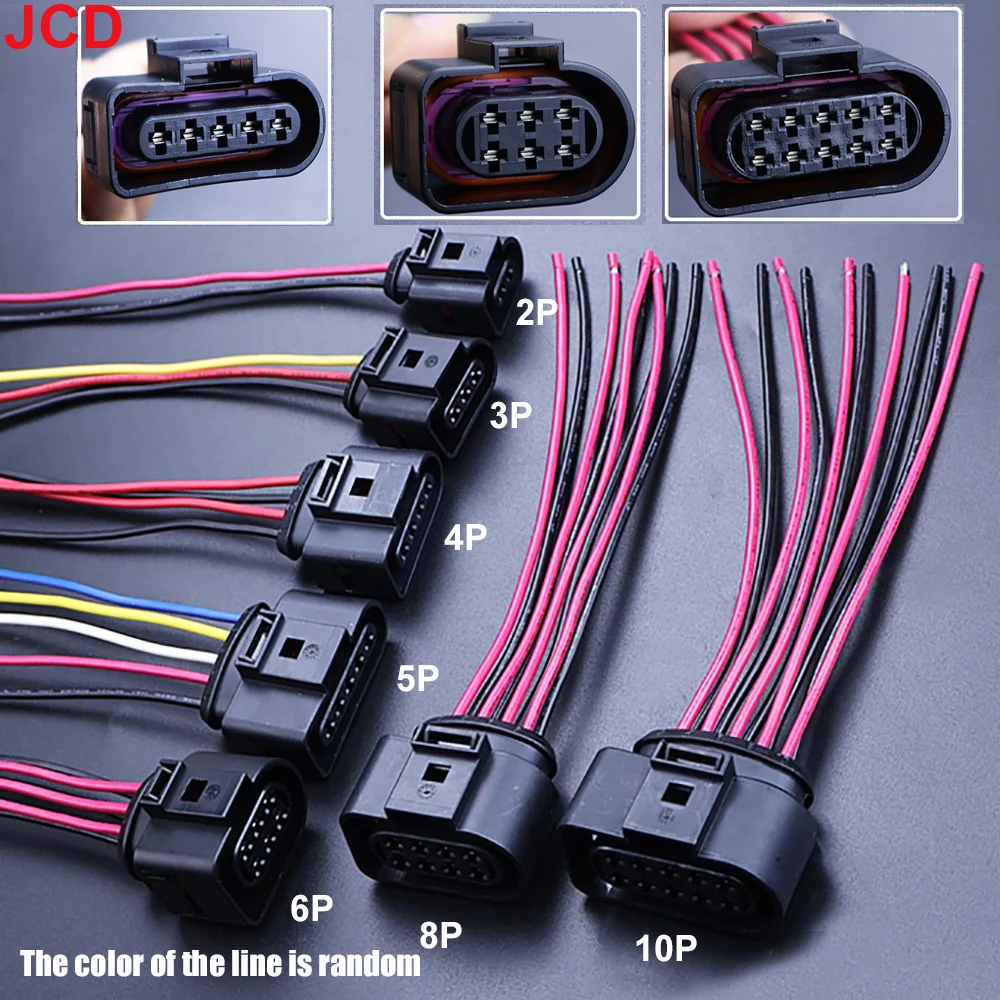 JCD 1pcs 2/3/4/5/6/8/10 Pin 3.5mm Auto Ignition Coil Waterproof Connector Horn Sensor Plug With Cable 1J0973722 For VW