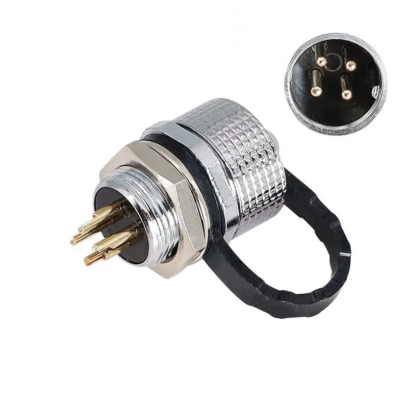GX12 4pin IP67 Waterproof Connector Straight Male Socket for PCB with Metal Dust Cap