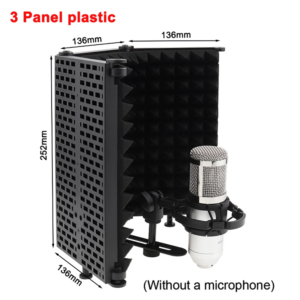 Schermo isolante per microfono schermo antivento a 5 pannelli pieghevole schiuma assorbente ad alta densità filettata da 3/8 "e 5/8" per registrazione/Live