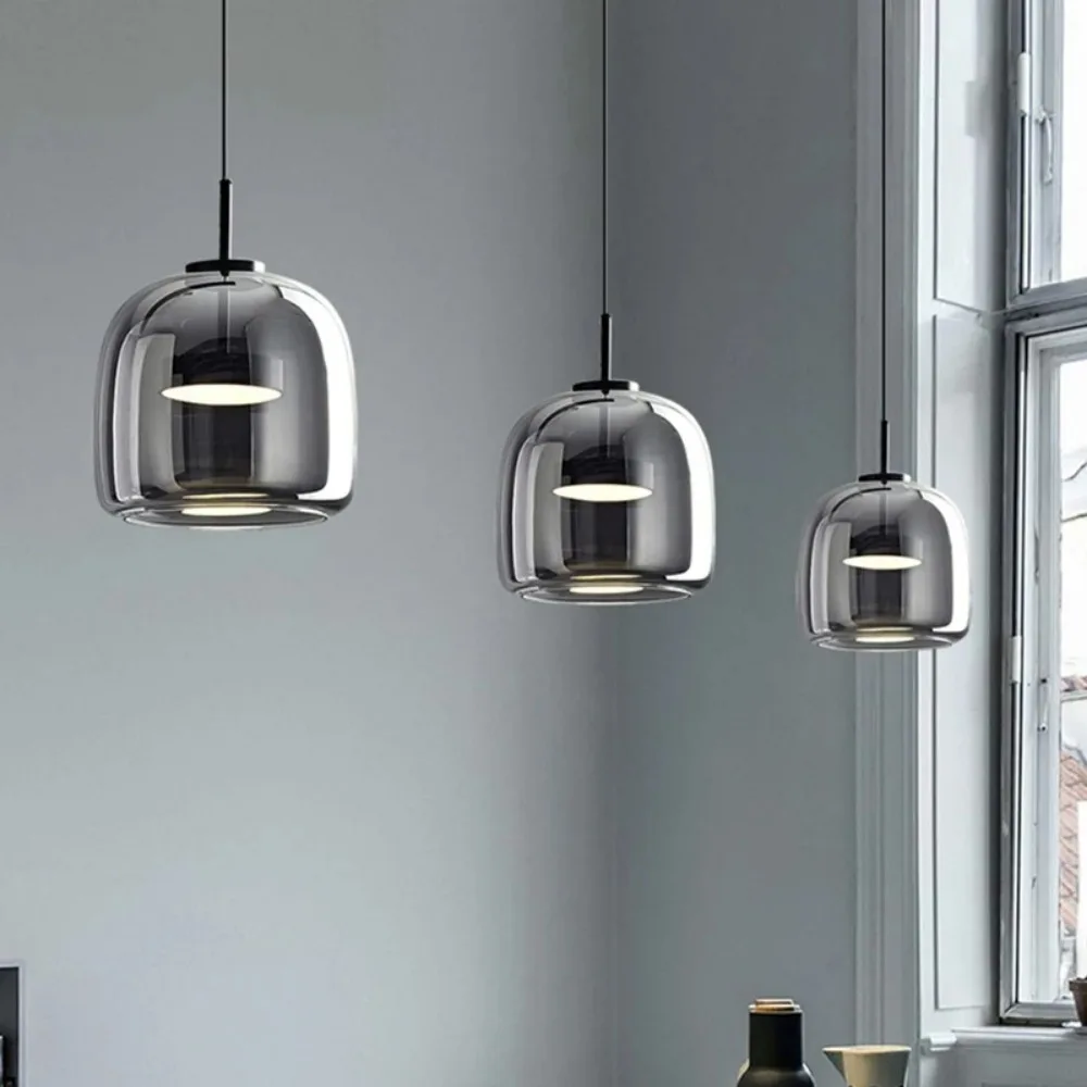 Lampe LED Suspendue en Verre au Design Nordique Moderne, Luminaire Décoratif d'Nik, Idéal pour une Chambre à Coucher