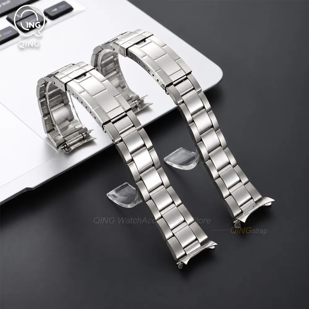 18mm 19mm 20mm 22mm Universal Folding Buckle Strap Curved End Stainless Steel Watchbands Men Sport Bracelet Metal Watchband Belt