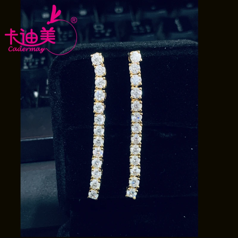 

Длинные теннисные серьги CADERMAY 3 мм D VVS1 с муассанитом 925 пробы, серебро, белое и желтое золото, ювелирные изделия, подарок для женщин