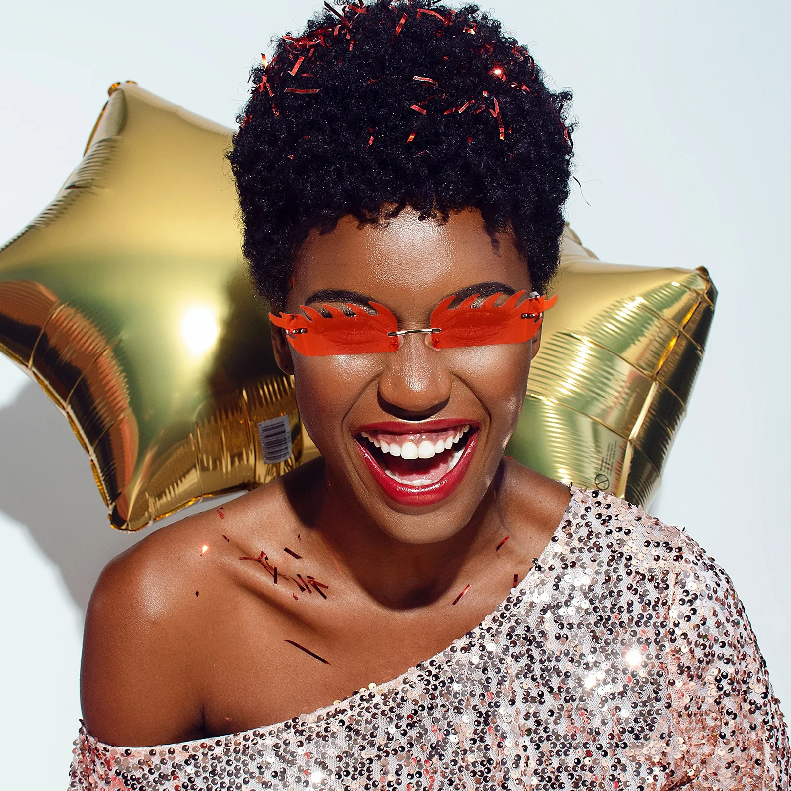 

1Pair Metal Rimless Sunglasses Women Men Flame Shape Frameless Glasses Party Beach Cool Trendy Eyeglasses Rimless Sunglasses