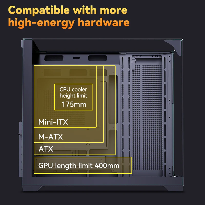 تصميم جديد CS015 Pro حافظة كمبيوتر واسعة لتدفق الهواء العالي مع زجاج مقسى كامل الرؤية لـ ATX / M-ATX / Mini-ITX