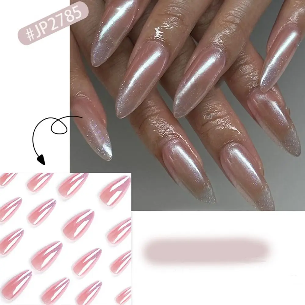 Manicure Long Almond False Nails Star Crystal Fake Nials Detachable French Press on Nails Women