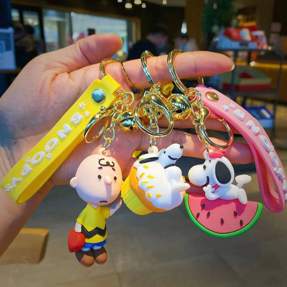 Anime Snoopy Charlie Keychain Cute Doll Bag Pendant Pvc Car Key Chain Decoration Key Ring Couple Accessories Birthday Kids Gift