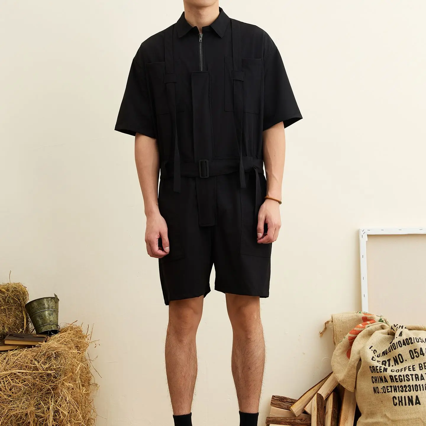 

New Casual Fashion Jumpsuit Men's Overalls Pants Hooded Short Sleeved One-piece Suit 2026 Men And Women Hip-hop Joggers Shorts