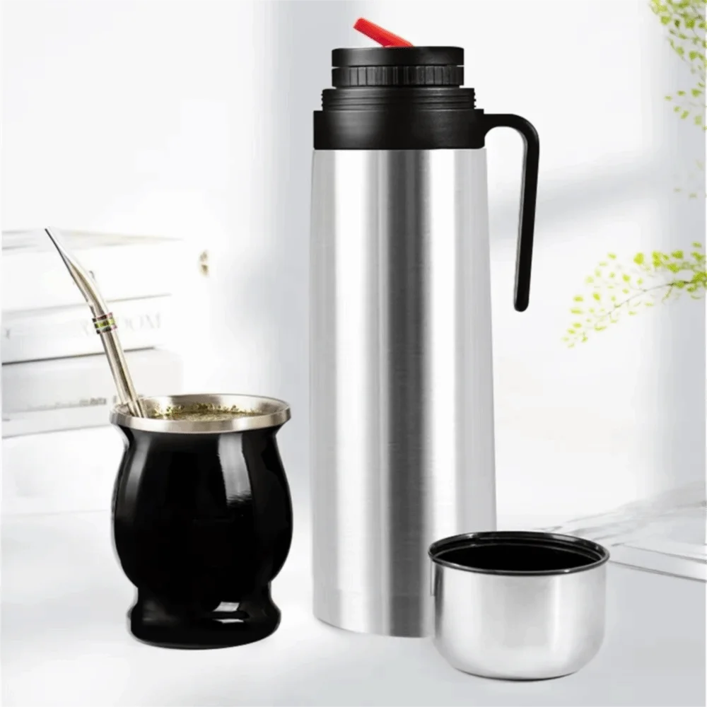 1000 ML Yerba Mate Thermos Bottle Stainless Steel Double Wall Insulated Water Bottle Straw Design Large Capacity Thermal Cup
