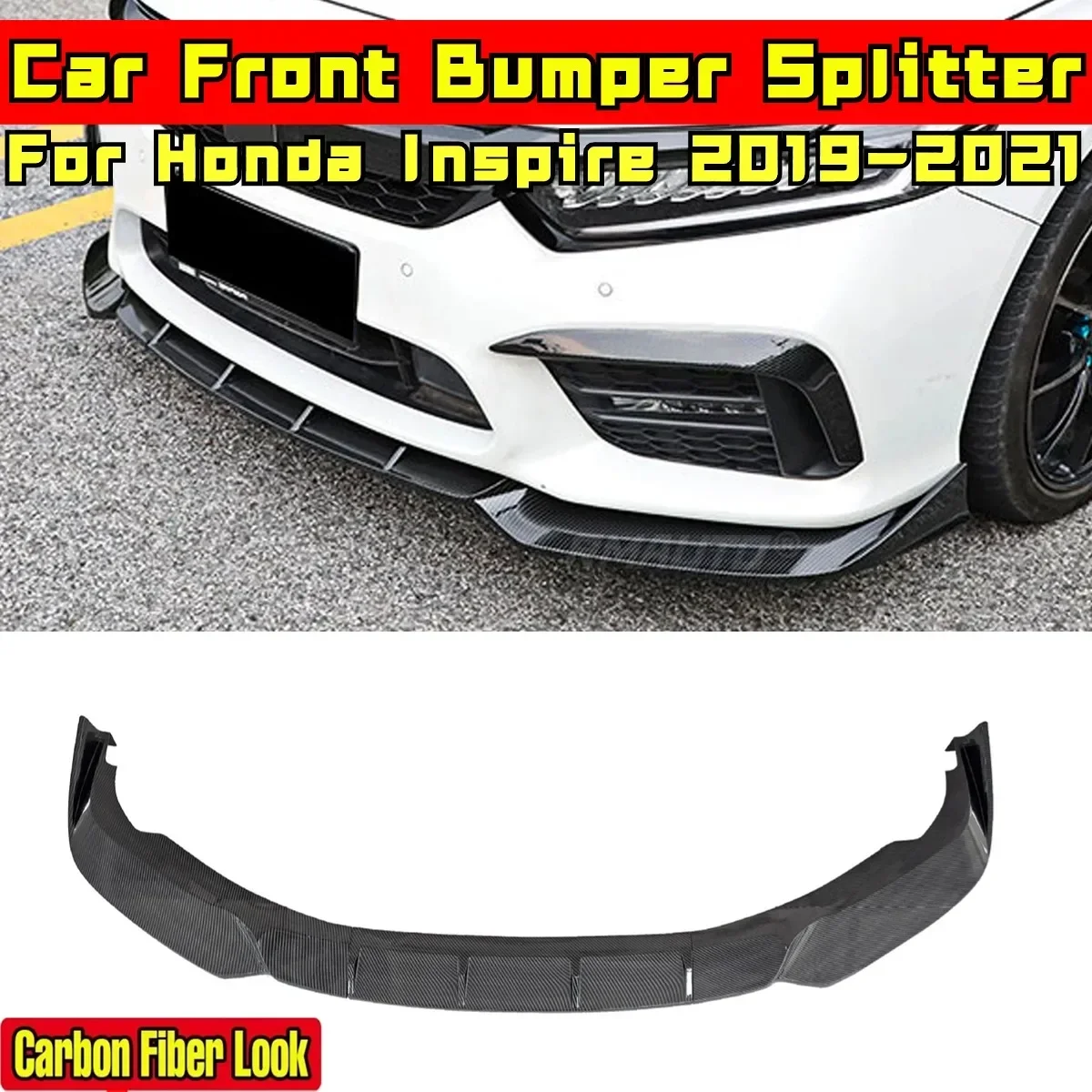 Inspire Front Bumper Splitter Carbon Fiber Look Sport Style Bumper Diffuser Body Kit For Honda Inspire 2019-2021 Car Accessories