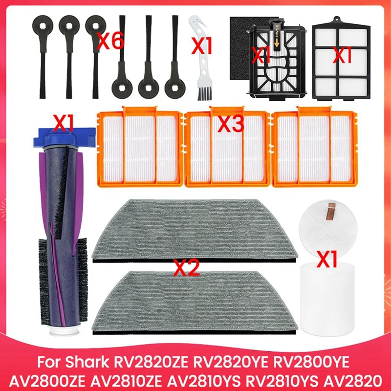 Piezas de repuesto para aspiradora Shark AV2820/RV2820YE/RV2820ZE, filtros de Cepillo Lateral principal, almohadillas de fregona, cepillo de limpieza-AT64