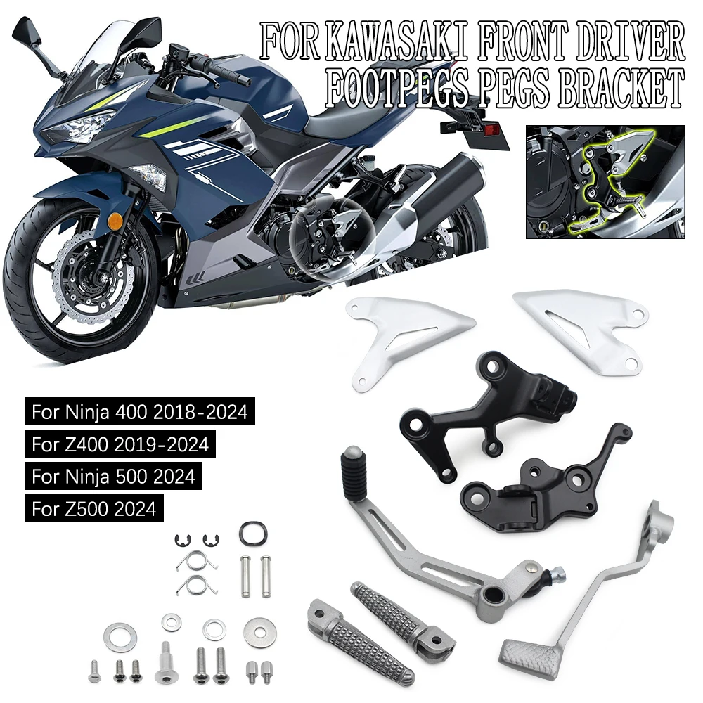 

Motorcycle Front Driver Footpegs Pegs Bracket For Kawasaki Ninja 400 2018-2024 Z400 2019-2024 NINJA 500 Z500 2024