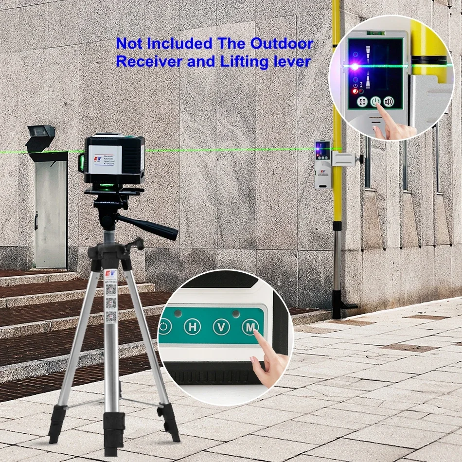 Kaitian 360 Laser Level Electronic Automatic Self-Leveling Green 4D Cross 16 Lines Horizontal&Vertical Nivel Lasers Level Tripod