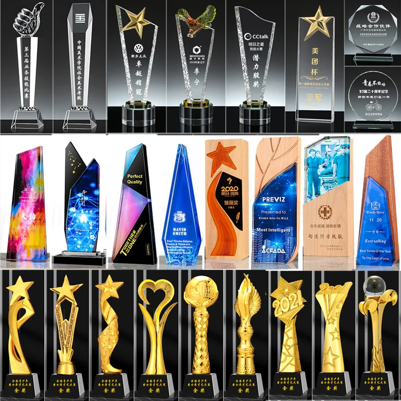 Customized Crystal Trophy Golden Cups Award Sports Winner Trofeo Reward Competition Gift Prizes Souvenir Metal Trophy Customizat