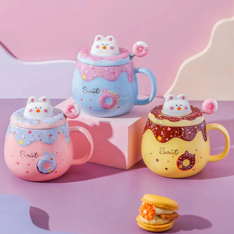 

Super Cute Animal Cat Cute Ceramic Mug Home Office Cup Breakfast Oatmeal Milk Coffee Cup Large Capacity Cup with Lid Mugs