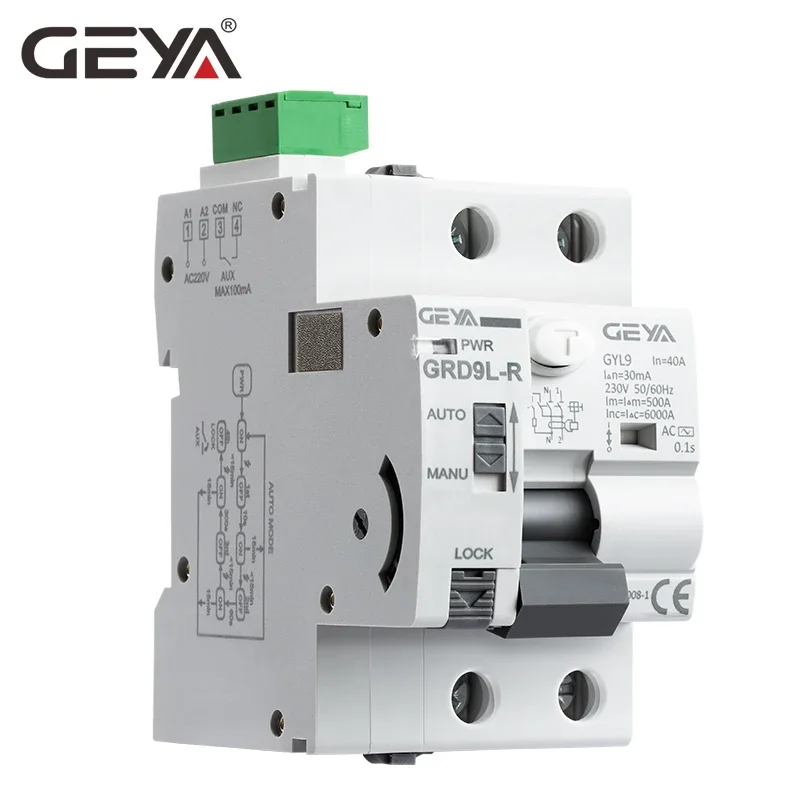 Disyuntor de Control remoto, dispositivo de pérdida automática, GRD9L-R, 2P, 4P, 40A, 63A, 30mA, 100mA, 300mA, RCD, 6KA, ELCB, RCCB, GEYA