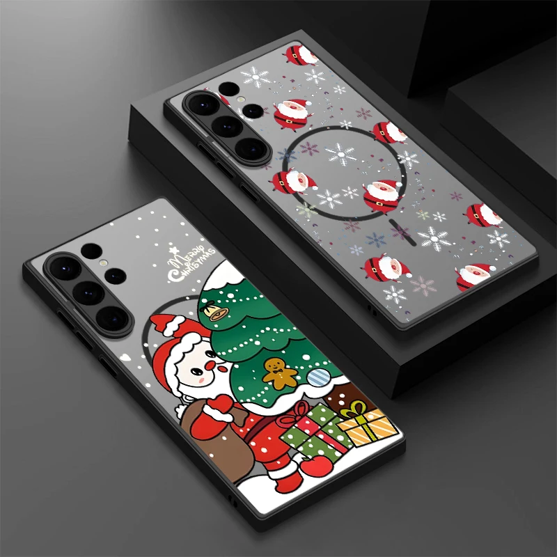 Funda de teléfono magnética de muñeco de nieve de Navidad para Samsung Galaxy S25 Edge S24 S23 S22 S25 Ultra S24 S23 Plus S24 S23 S21 FE TPU PC
