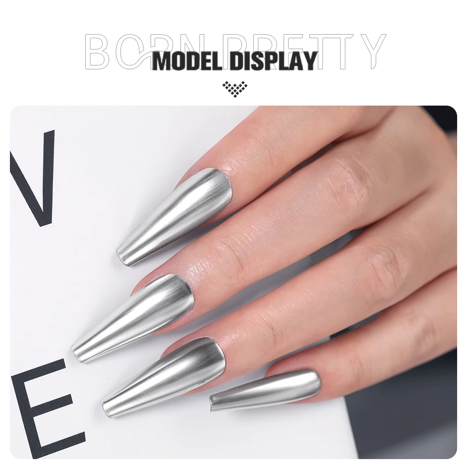 BORN PRETTY 5 ml Metallic-Malerei-Gel-Nagellack, starke Silber-Effektion, Nagelkunst, Soak Off Gel-Nagellack, silbernes Spiegel-Gel – Detail 9