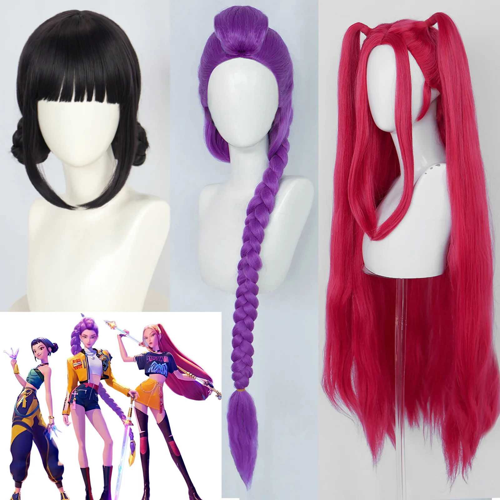 CHAUD!! Perruque de Cosplay Kpop pour enfants filles, Mira Rumi Zoey chasseurs de démons, violet, noir, rouge, cheveux longs, accessoires de Cosplay d'halloween