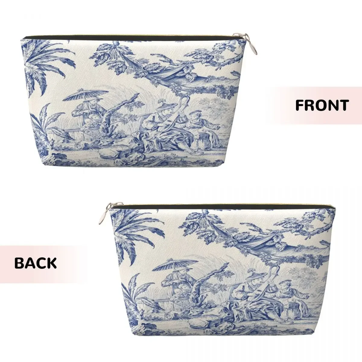 Custom Classic French Toile De Jouy Motif Pattern Toiletry Bag Navy Blue Motif Cosmetic Makeup Beauty Storage Dopp Kit Case